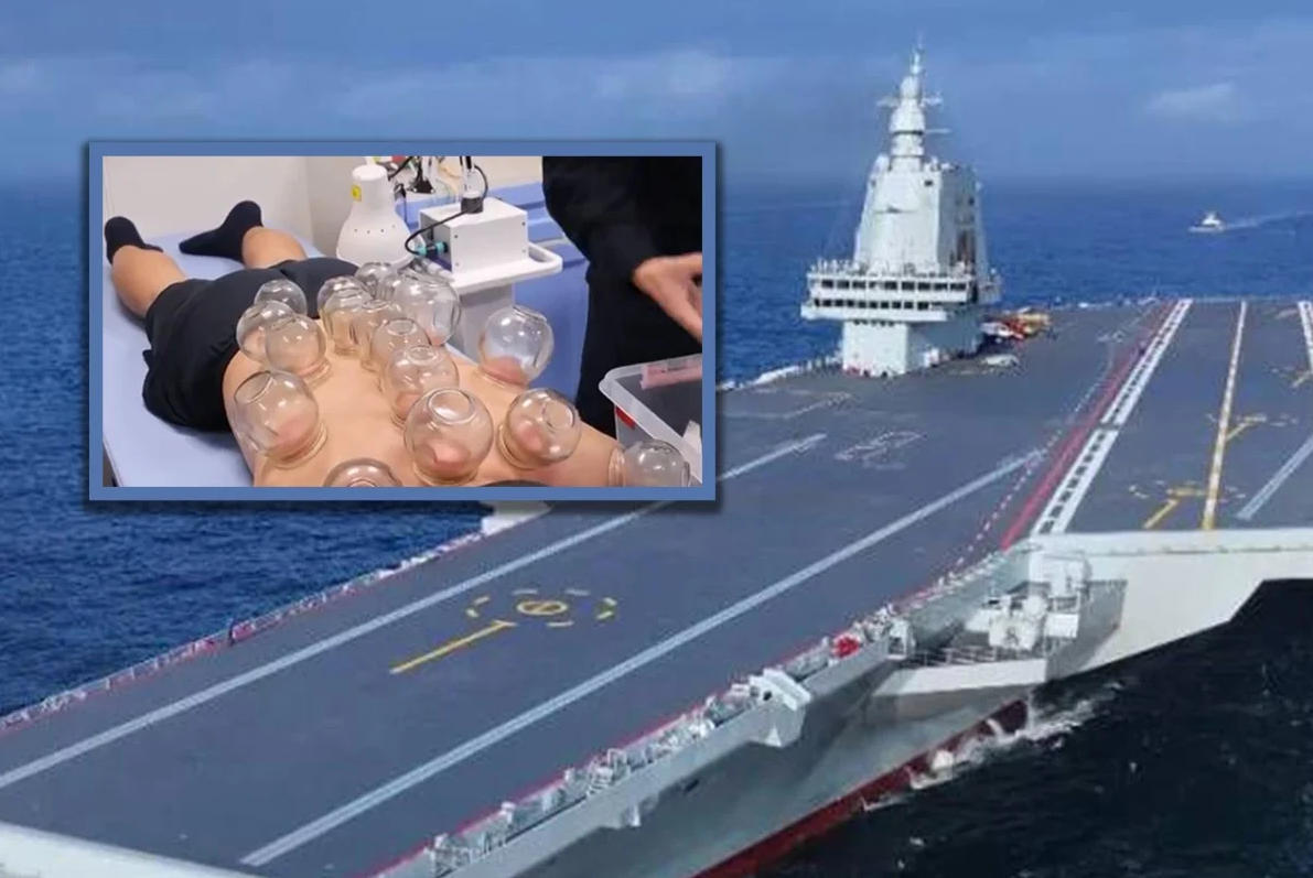 China’s most advanced aircraft carrier, Fujian, has made an exception for the use of naked flames on board to accommodate a traditional Chinese medicine treatment. Photo: SCMP composite/Sohu/Chinese Ministry of Defense